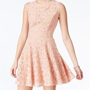NWT CITY STUDIOS Juniors' Lace Fit & Flare Dress Peachy Pink